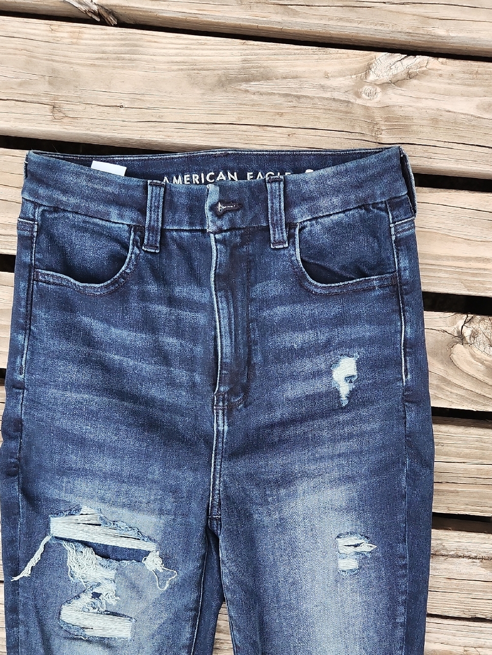 American Eagle Curvy Highest Rise Jegging Skinny Jeans 4 Short Dark Distressed - Picture 3 of 6